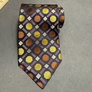Nordstrom Tie Mens One Size Silk Geometric Purple Gold Brown Hand Made Italian